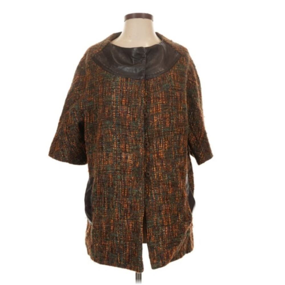 Lee Anderson Couture New York S Art to Wear Tweed Leather Trim Jacket Boho Luxe
